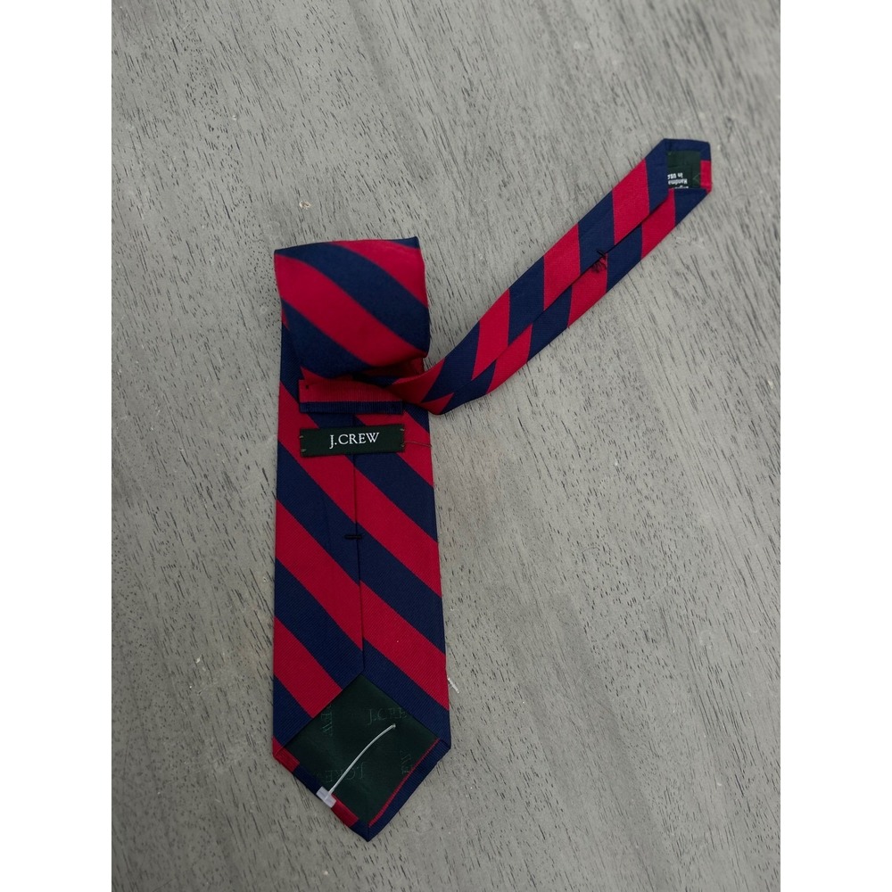 J Crew Tie Mens Red Blue English Silk Handmade USA Repp Stripe Classic Necktie